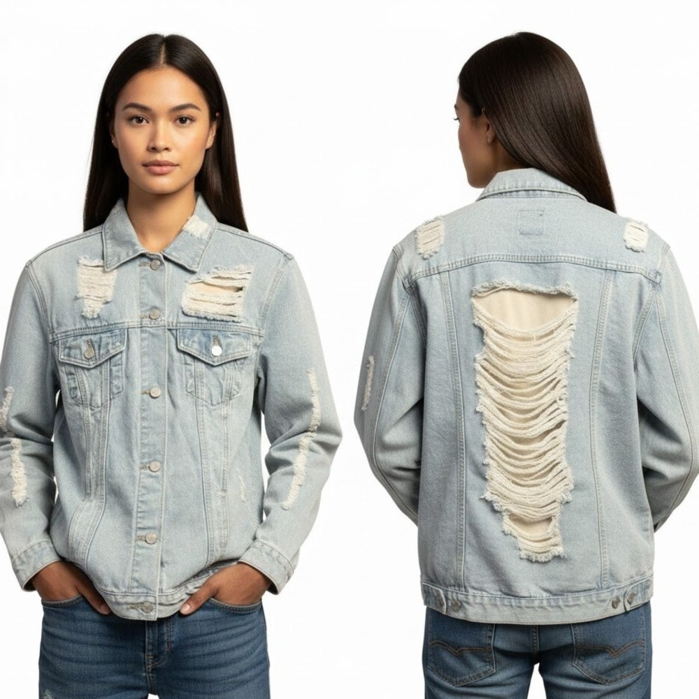 Dictionary‎ Trucker Jacket Light Blue Distressed Denim Medium Edgy Streetwear M